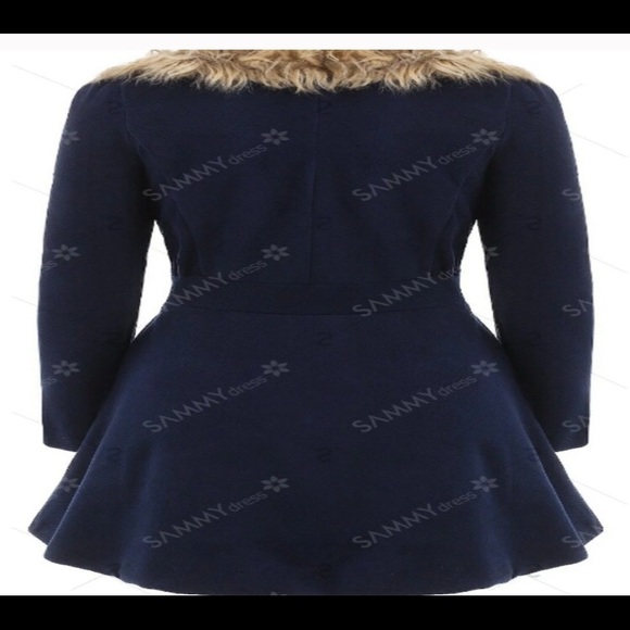 Blue Polo collar double breasted coat. - Picture 3 of 5